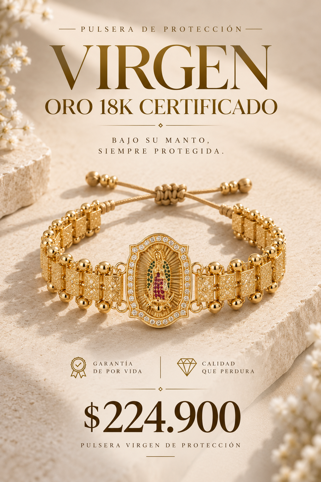 PULSERA VIRGEN CIRCONES ORO LAMINADO 18K - GARANTIA 1 AÑO