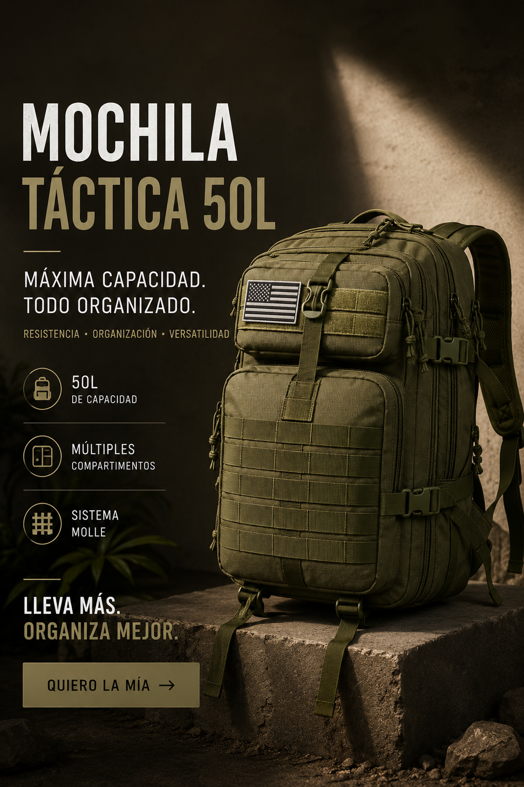 Maleta Táctica con capacidad de 50L - Lleva contigo todo lo necesario 🎖️🪖